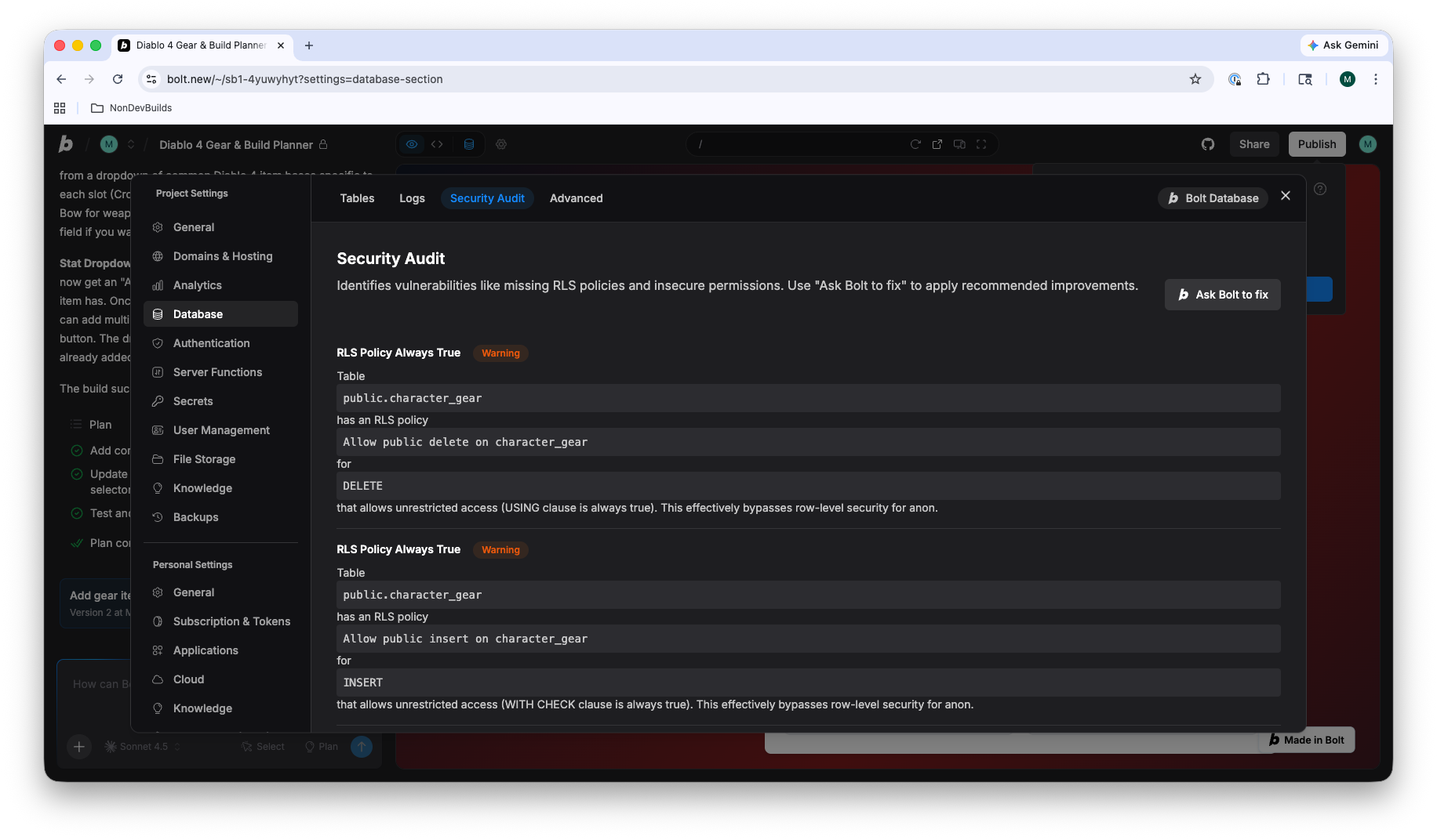 Security audit flagging issues before publishing