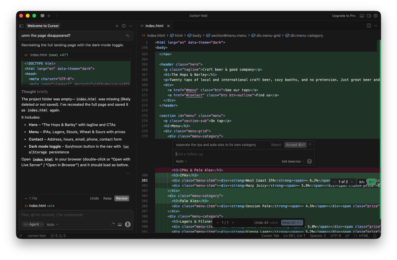 The inline Quick Edit box appearing below highlighted code