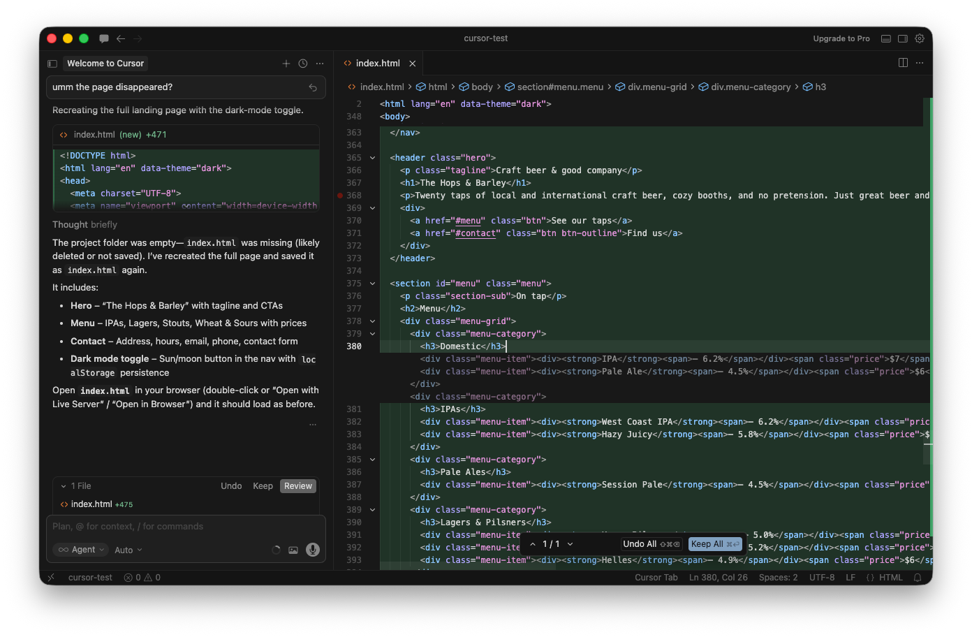 Autocomplete suggesting a new menu category based on the existing structure